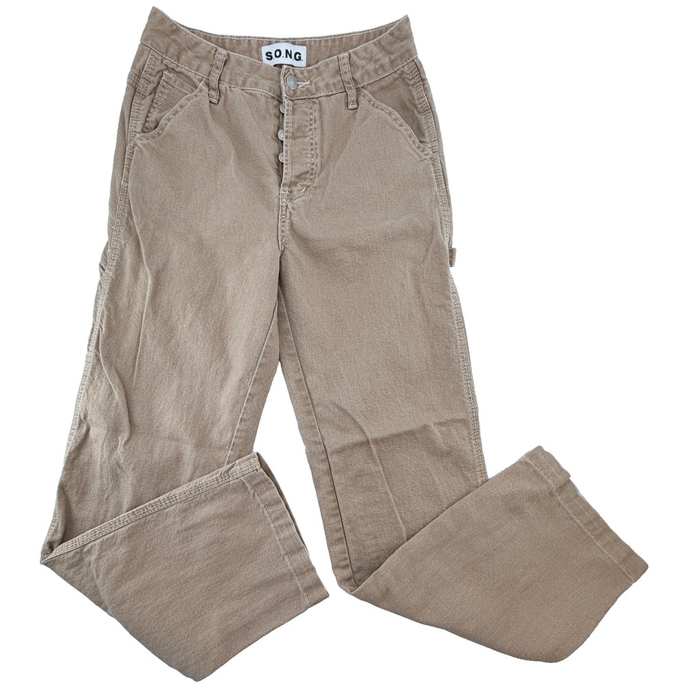 Women Carpenter Pants Tan Utility Workwear Straight Leg Casual Cotton Pants 5/27